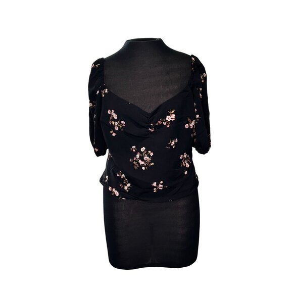 Abercrombie & Fitch L Floral Smocked Top Black Pink Polyester Womens - Picture 1 of 11